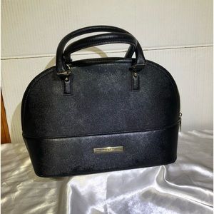 Anne Klein black domed faux leather satchel bag with 2 handles very nice 14x10